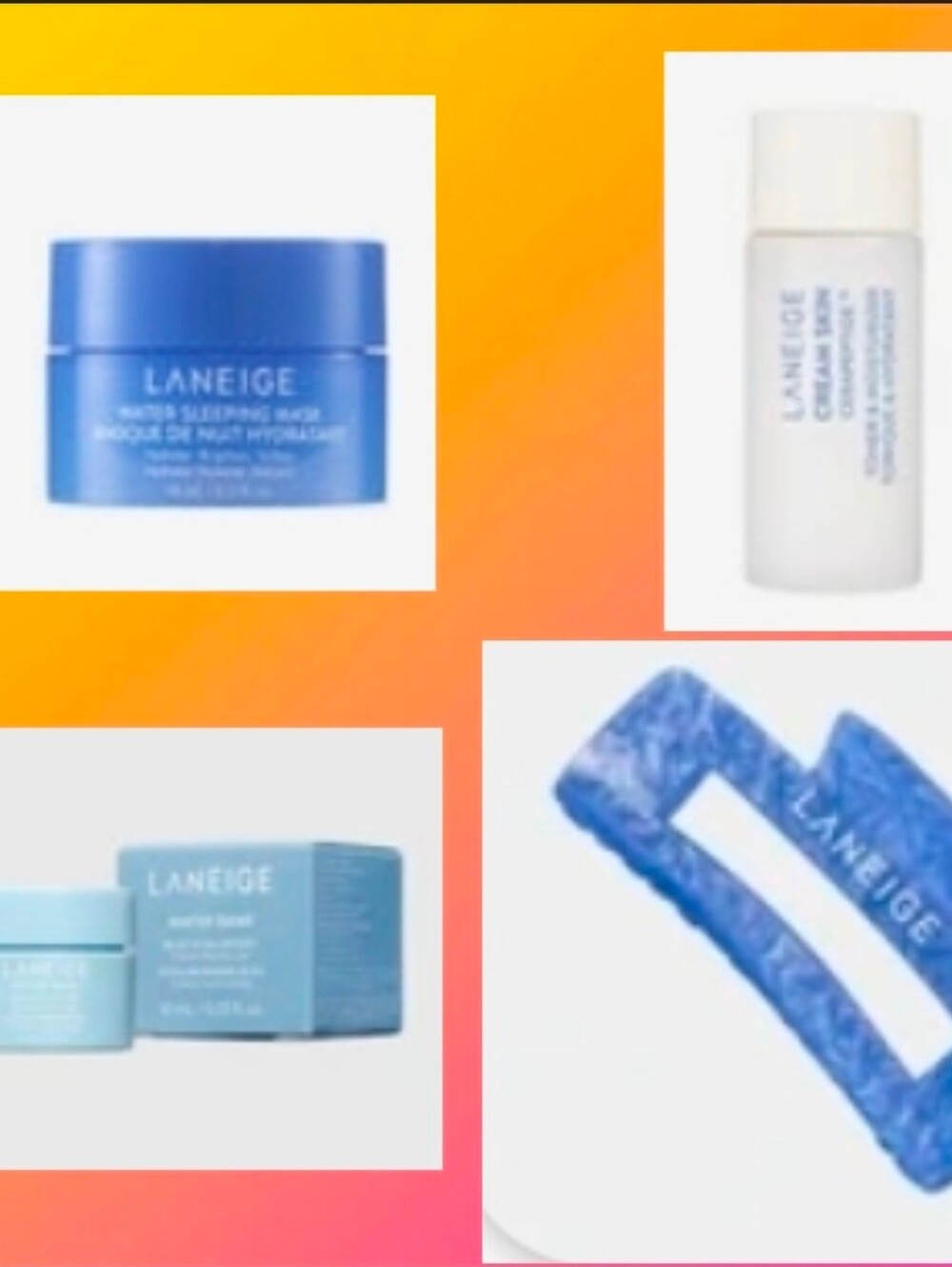 LANEIGE MINI BUNDLE Moisturizer, Sleeping Mask, Toner & Hair CLIP. BNIB
